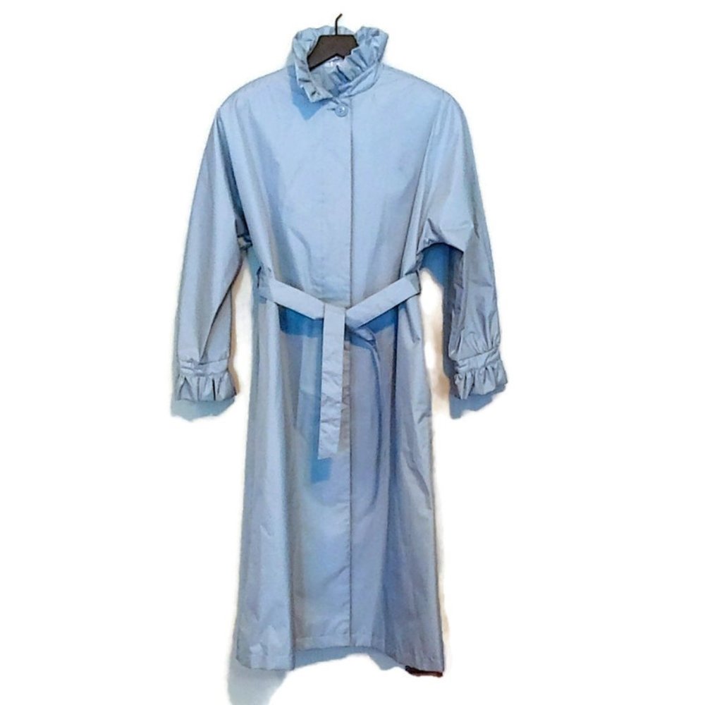 Long Women's Stormy Blue Raincoat Trench Coat